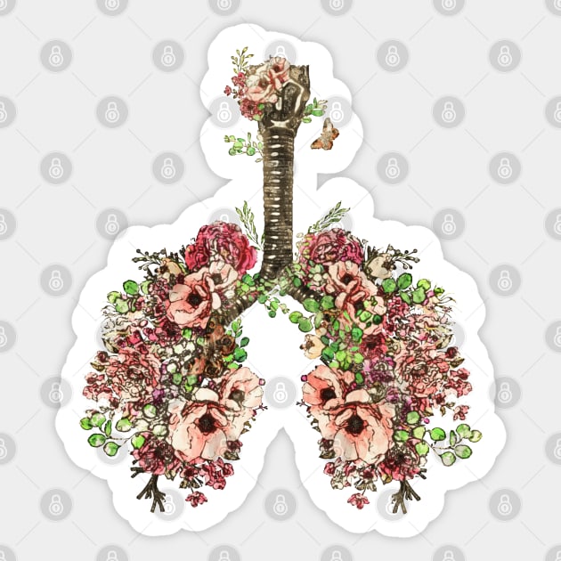 Lung Anatomy, vintage roses,Cancer Awareness Sticker by Collagedream